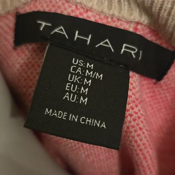 Tahari Women's Flower Print Sweater Size Medium. Magenta/Tan - Picture 5 of 7